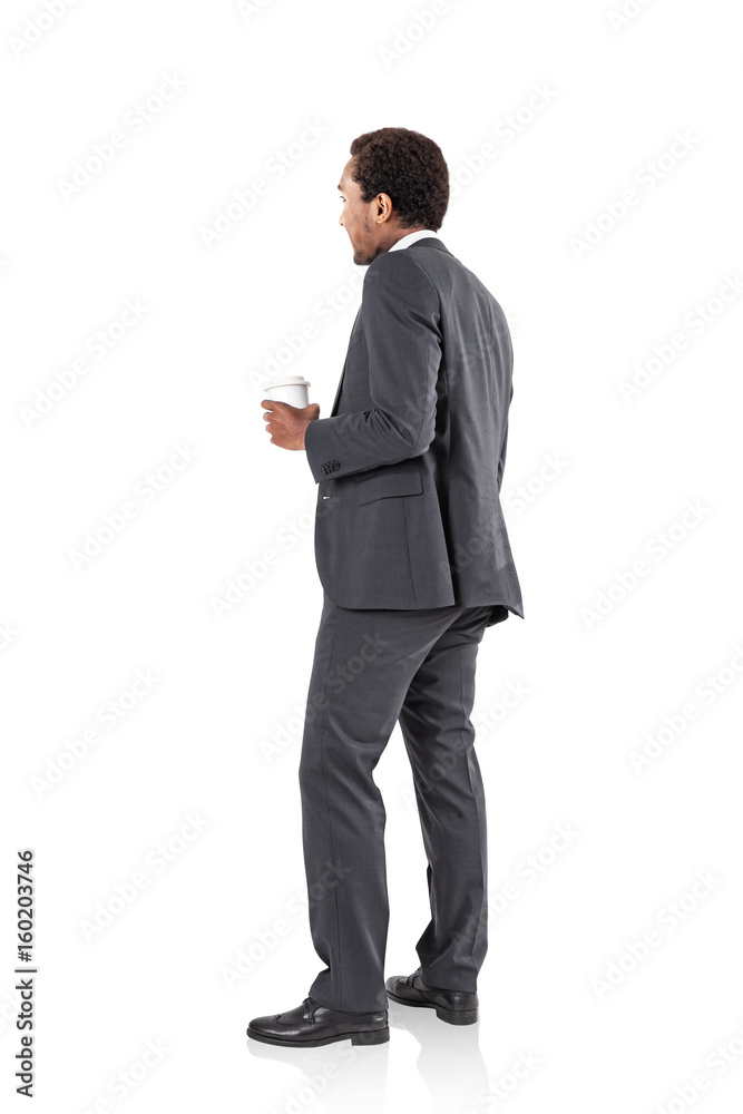 African American businessman with coffee isolated African American businessman with coffee isolated