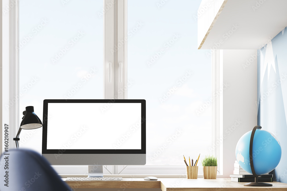 Fototapeta premium Blank computer screen and a globe