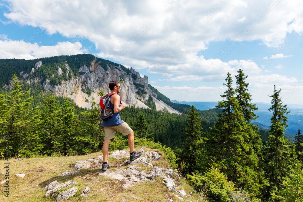 Male hiker on mountain top