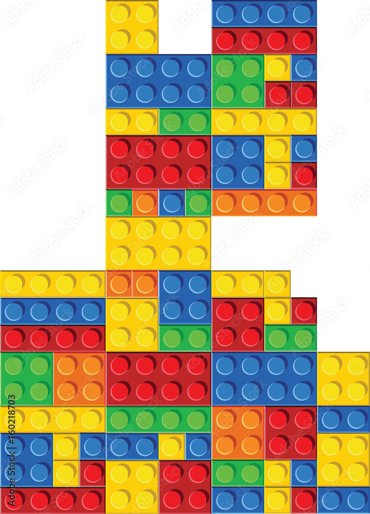 Perfect seamless vector pattern of plastic parts. The colors don’t mix with each other. The amount of details is equal by shape and color. 5 colors