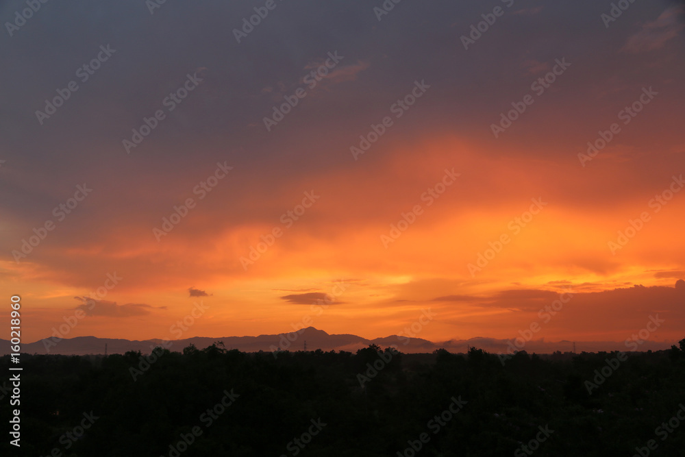 Orange evening sky In tropical countries Asia