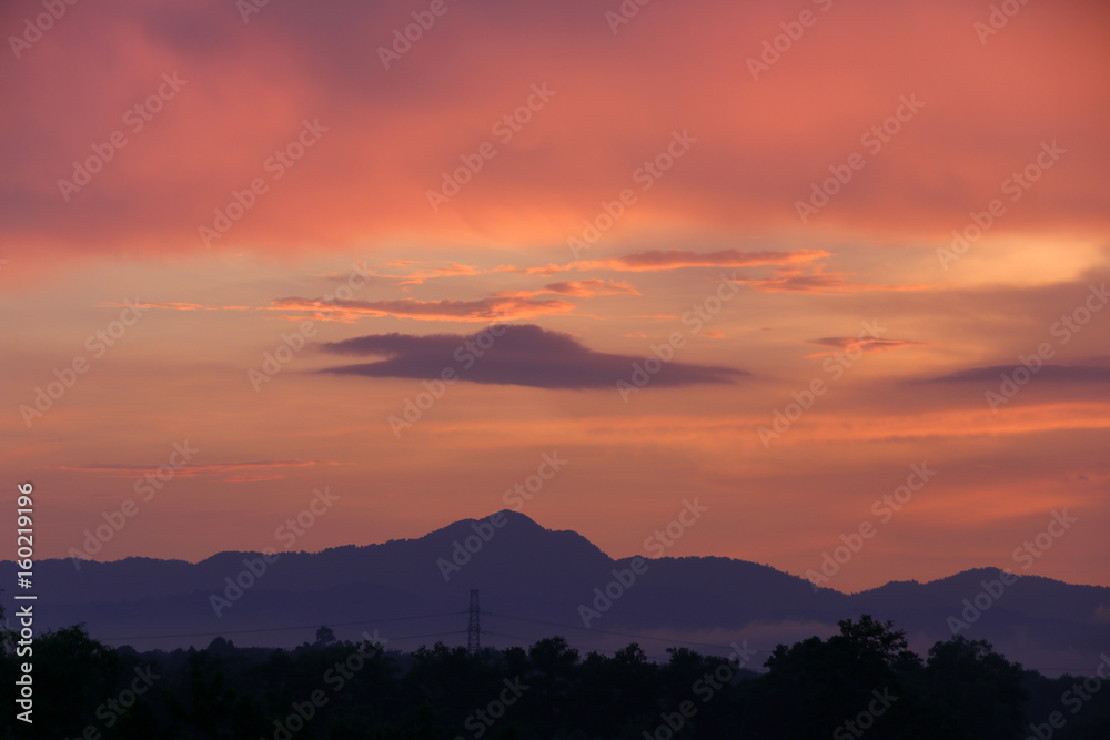 Fototapeta premium Orange evening sky In tropical countries Asia