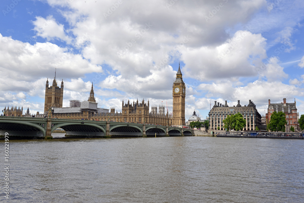 London skyline with Big Ben and Westminster Palace and Houses of Parliament which has become a symbol of England and Brexit discussions