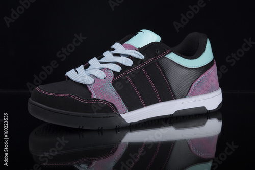 Sneaker on Black Background, Isolated Product, Top View, Studio.