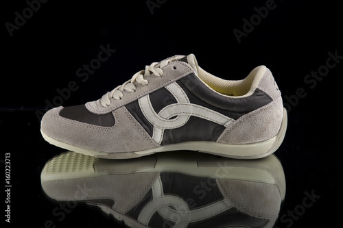 Sneaker on Black Background, Isolated Product, Top View, Studio.