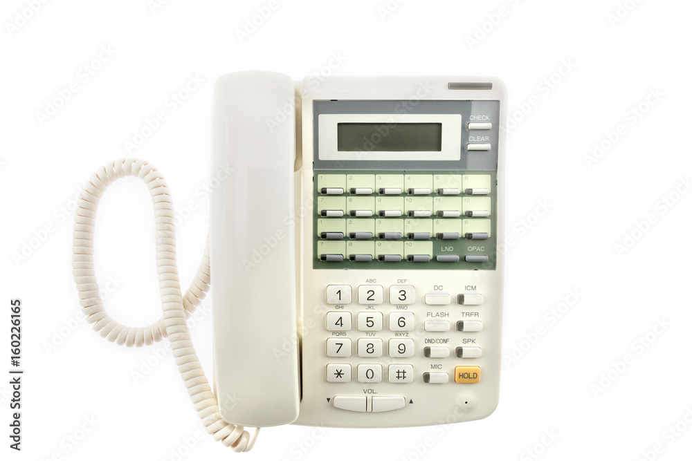 Landline phone / Landline phone, old telephone on white background. Top