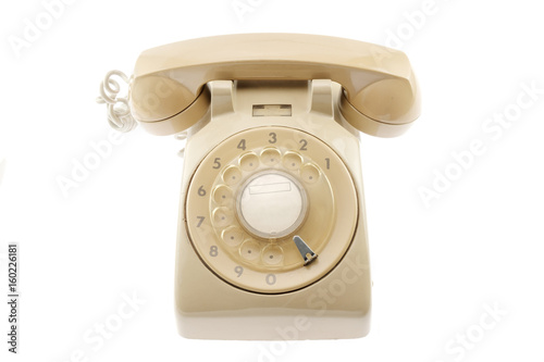 Landline phone / Landline phone, old telephone on white background. Top view.