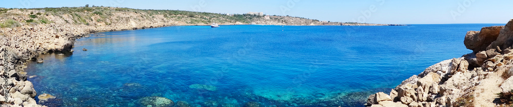 panorama rocky coast landscape mediterranean sea Cyprus island