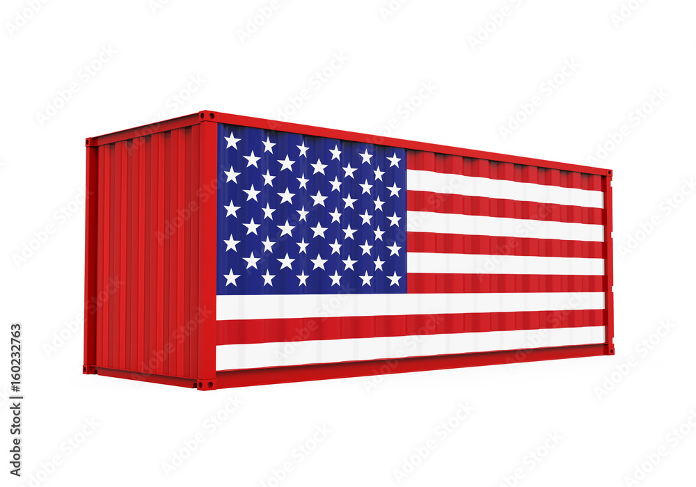 Container with United States Flag Isolated - obrazy, fototapety, plakaty 