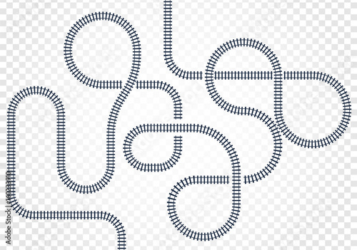 Railway line, labyrinth and nodes. Map of the tramway for trains with turns and bridges vector illustration
