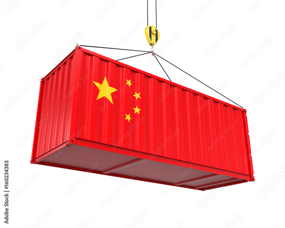 Container with China Flag and Crane Hook Container with China Flag and Crane Hook