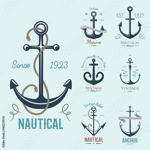 Vintage retro anchor badge vector sign sea ocean graphic element nautical anchorage symbol illustration