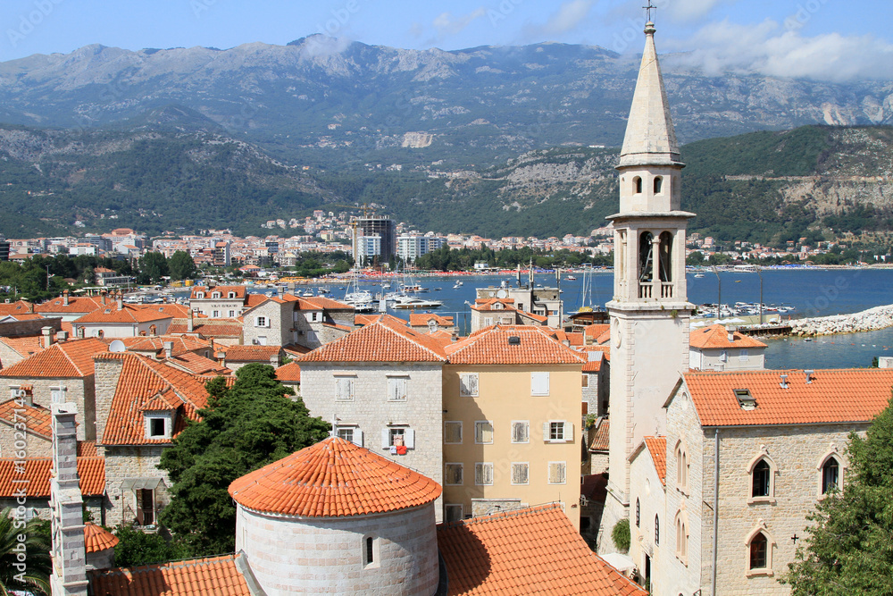 Top view of cathedral of st john baptist budva, Montenegro