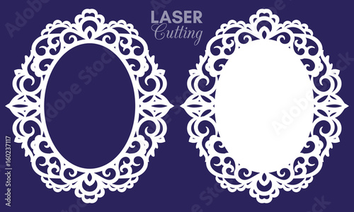 Valokuva Laser cut vector abstract oval frames with swirls, vector ornament, vintage frame