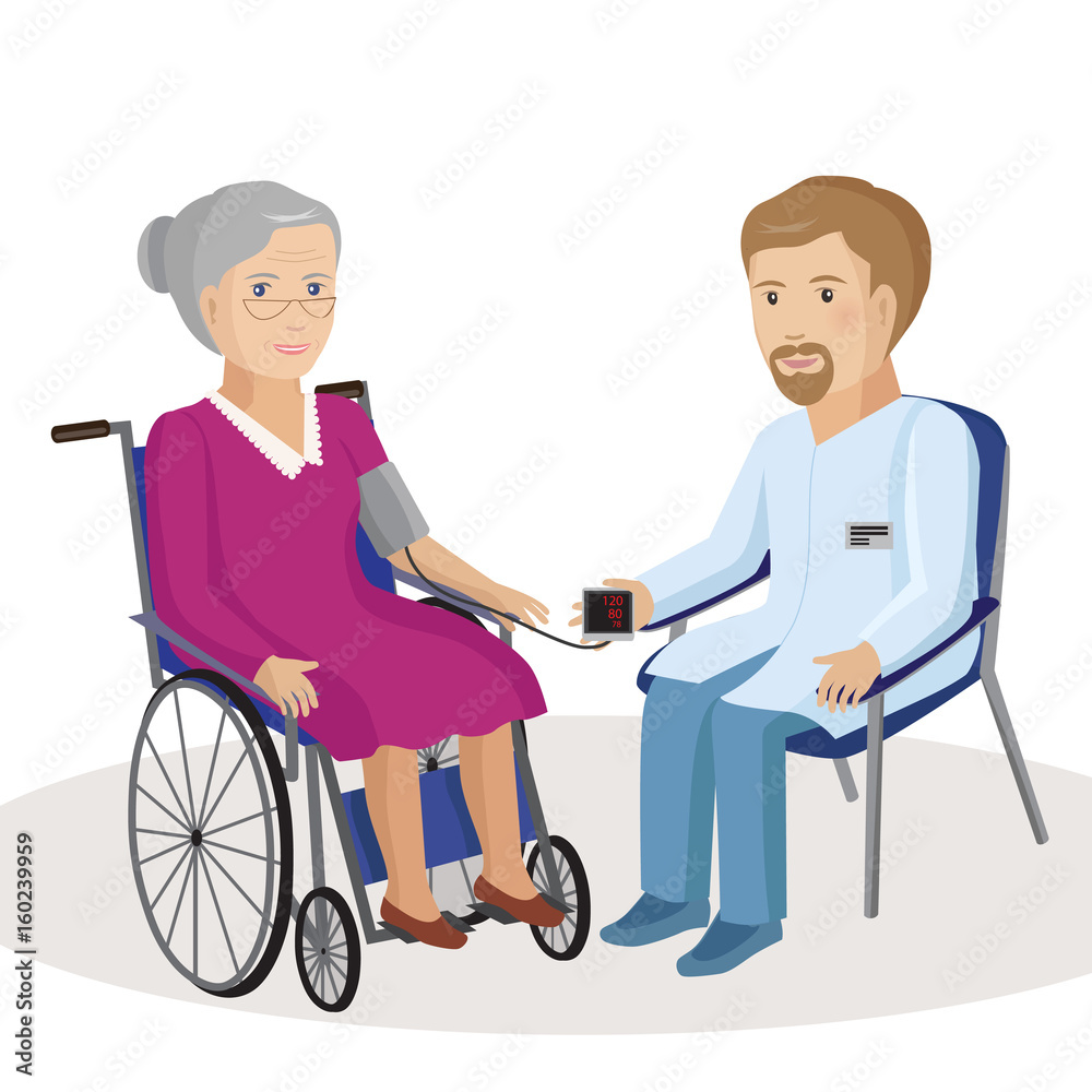 Male doctor measuring blood pressure of old woman Male doctor measuring blood pressure of old woman