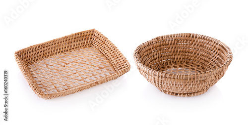 vintage weave wicker basket isolated on white background