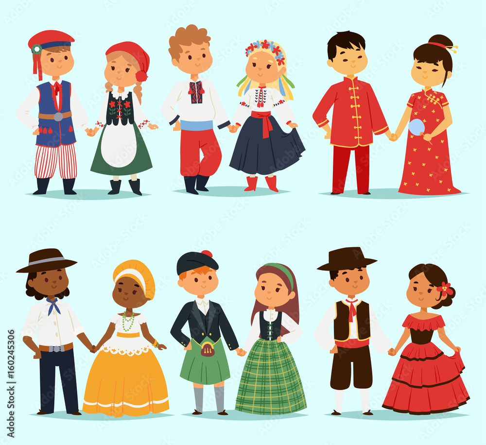 VECTORS. Cute kids dressed with Costa Rica traditional clothing