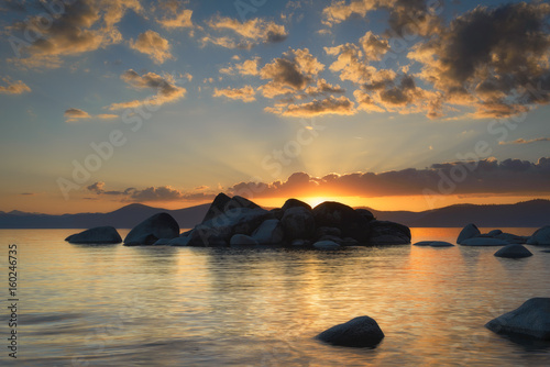 Sunset at Bonsai Rock Lake Tahoe California photo