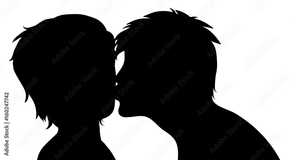Vector silhouette of faces of man and woman.