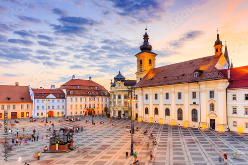 Sibiu, Romania. City Hall and Brukenthal palace in Transylvania. photo