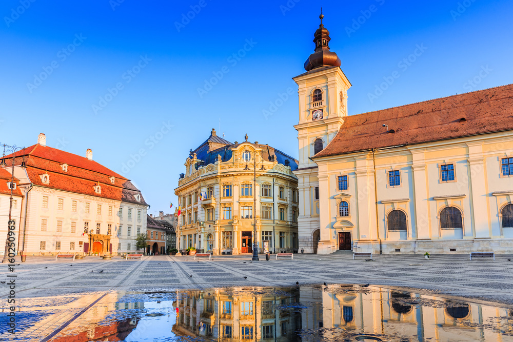 Sibiu, Romania. City Hall and Brukenthal palace in Transylvania.