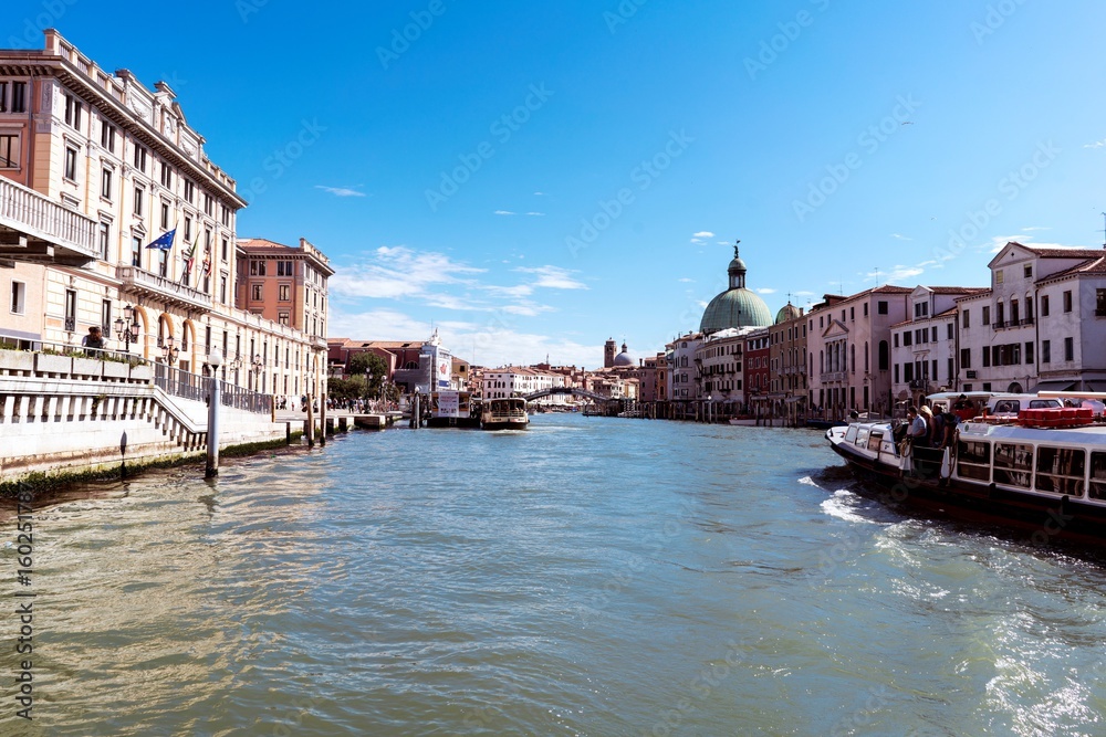 Venice, Veneto / Italy- May 20, 2017: View of the Grand Canal with the bridge called 