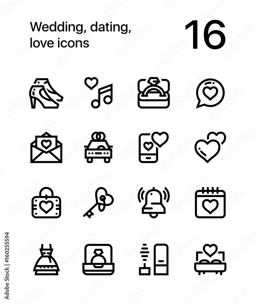 Wedding, dating, love icons for web and mobile design pack 2