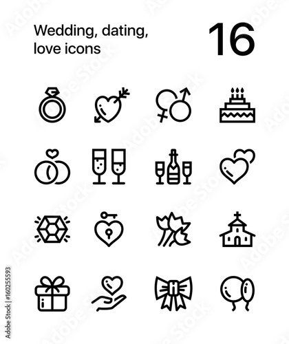 Wedding, dating, love icons for web and mobile design pack 1