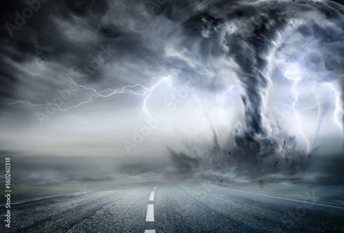 Powerful Tornado On Road In Stormy Landscape
 photo