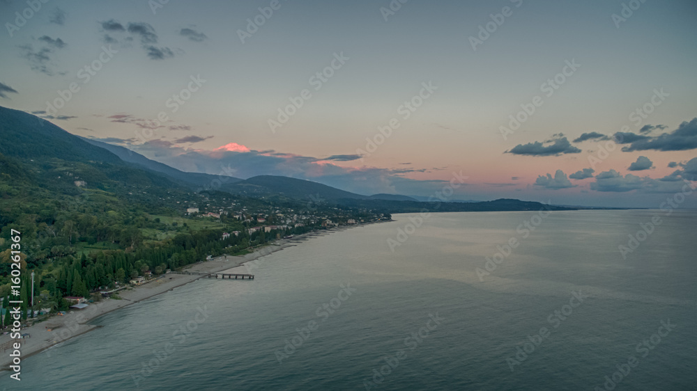 Seascape from a height overlooking the village and the sea in New Athos