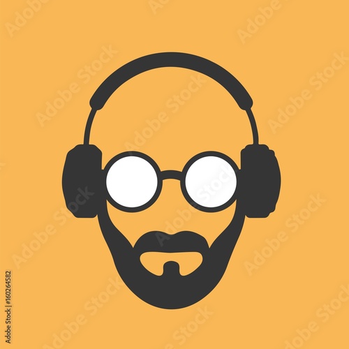 Bald man listening to music
