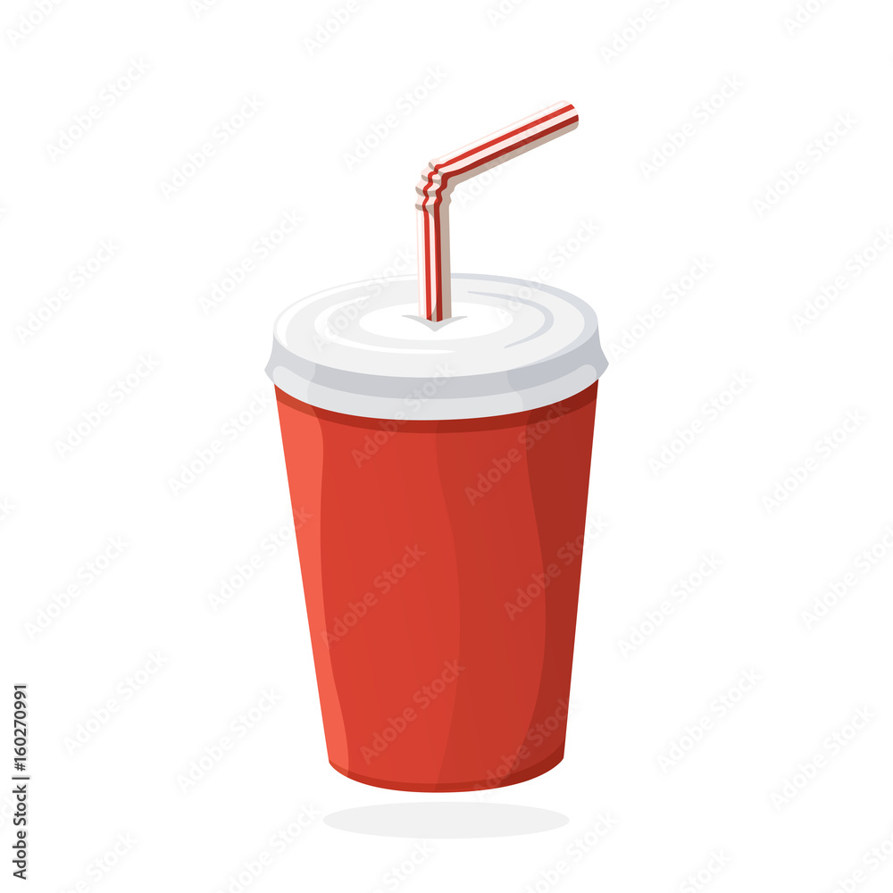 Disposable paper cup with soda and straw Disposable paper cup with soda and straw