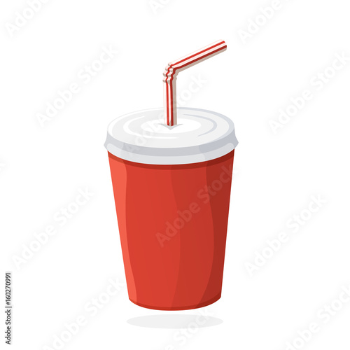Disposable paper cup with soda and straw