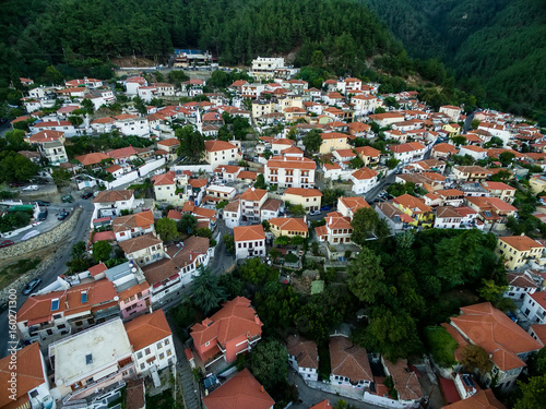 With drone flight above the old town of Xanthi in northern Greece photo
