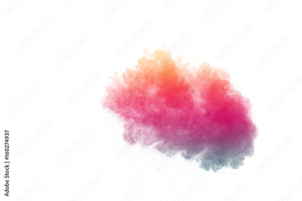 abstract color powder splatted on white background,Freeze motion of color powder exploding