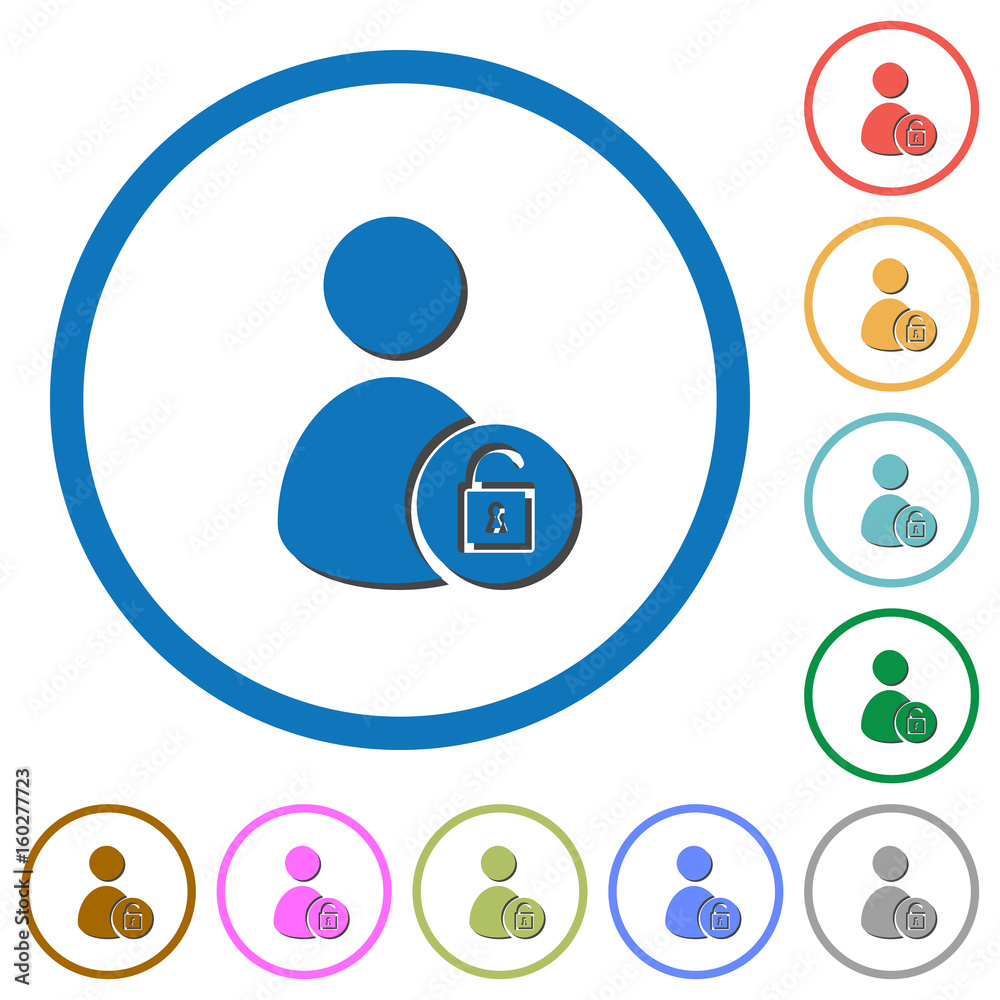 Unlock user account icons with shadows and outlines Unlock user account icons with shadows and outlines