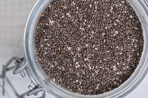 Chia seeds in a bowl. Nutrition, healthy eating concept