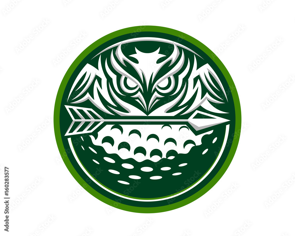 Obraz premium Modern Animal Sports Badge Logo - Owl Golf Team With Arrow Symbol