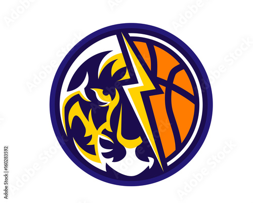 Modern Animal Sports Badge Logo - Tiger Basketball Team With Lightning Flash Symbol