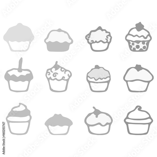 gray cupcake icons in flat design style vector