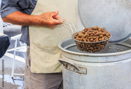 Boiled Peanuts: Freshly boiled peanuts on display and for sale at a Farmers Market in Montgomery, Alabama.
