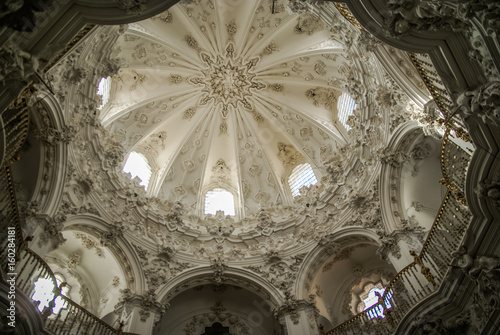 Beautiful details of white church in Priego de Cordoba, Spain