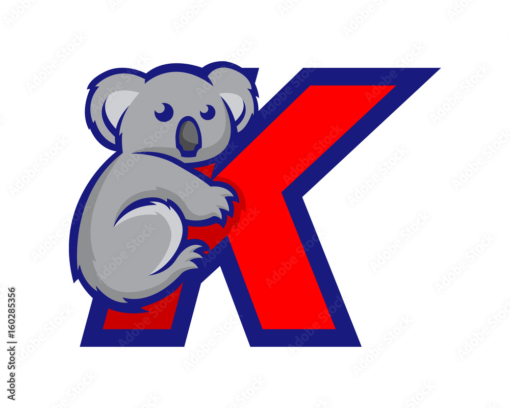 Naklejka premium Modern Koala K Letter Alphabet Sports Logo