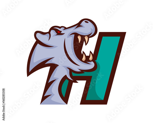 Modern Hippopotamus H Letter Alphabet Sports Logo