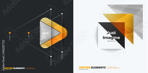 Abstract vector design elements for graphic layout. Modern business background template with yellow soft triangular shapes for tech, building, urban, construction. Set