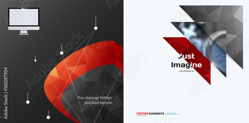 Abstract vector design elements for graphic layout. Modern business background template with red soft triangular shapes for tech, building, urban, construction. Set