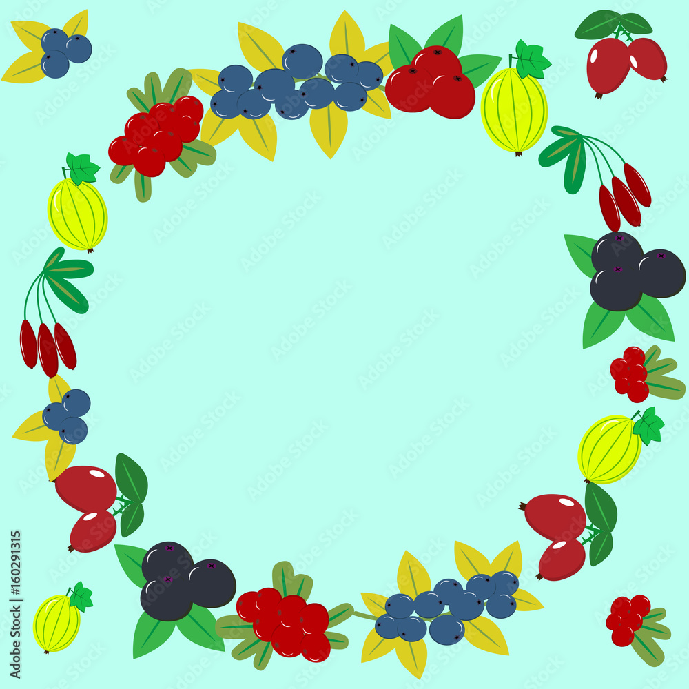 Fototapeta Delicious and sweet berries collected in a composition in a circle