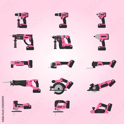 Pink cordless power tools set