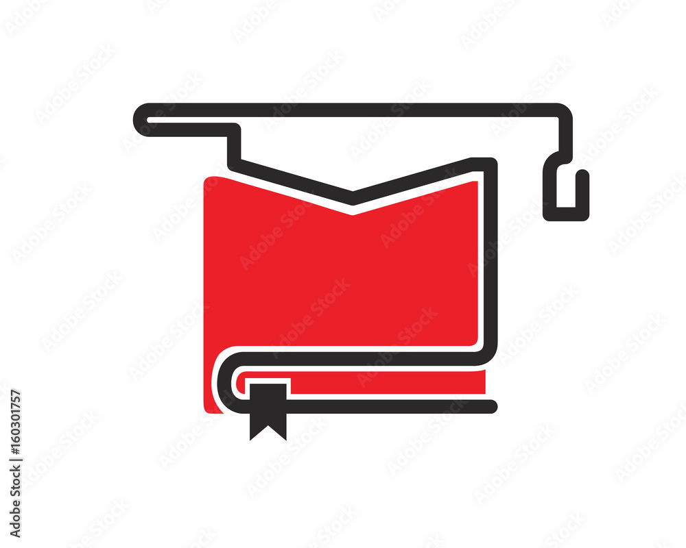 Modern Education Logo Showing Graduation Hat and Red Book Modern Education Logo Showing Graduation Hat and Red Book