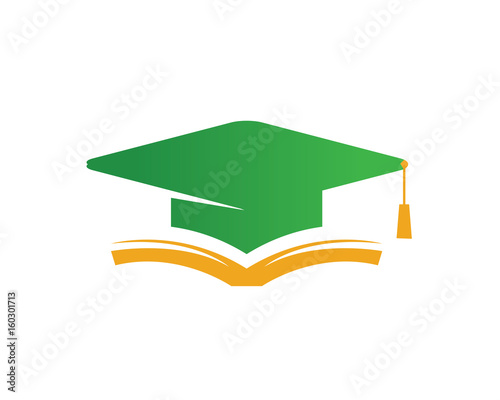 Modern Education Logo Showing Green Graduation Hat and Book Symbol